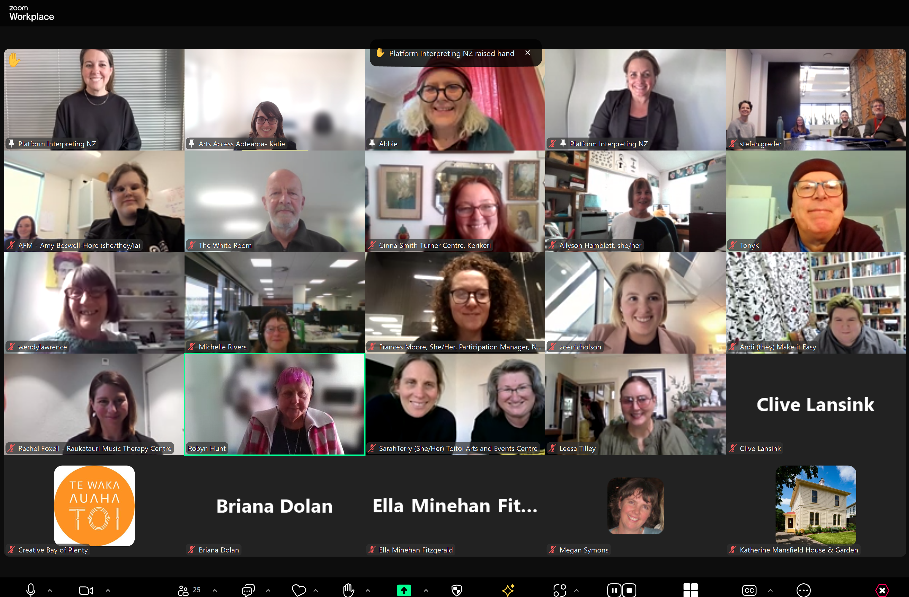 A screen showing the Arts For All Network members who attended the first monthly online meetup in September 2024